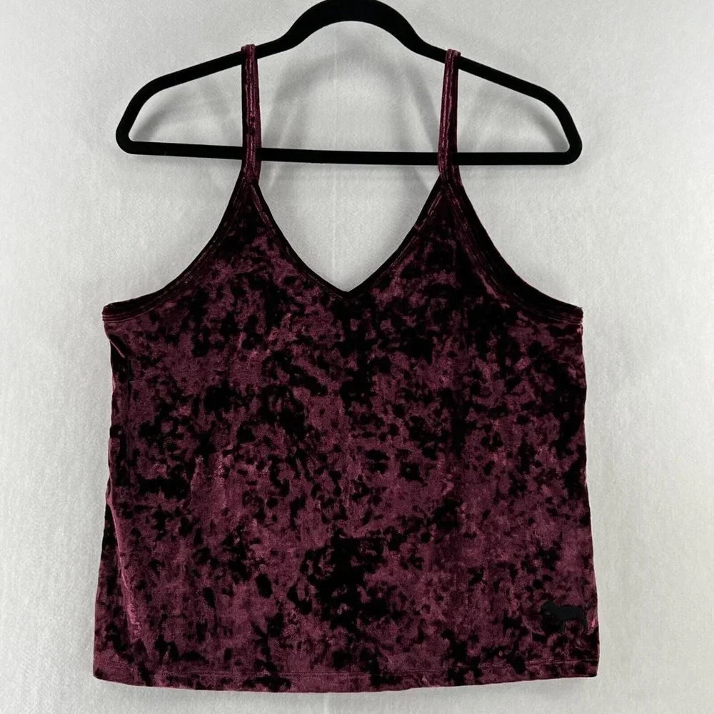 Victoria's Secret Pink Cami Tank Top Womens Size L Sleepwear Sleeveless Burgundy - Picture 1 of 10